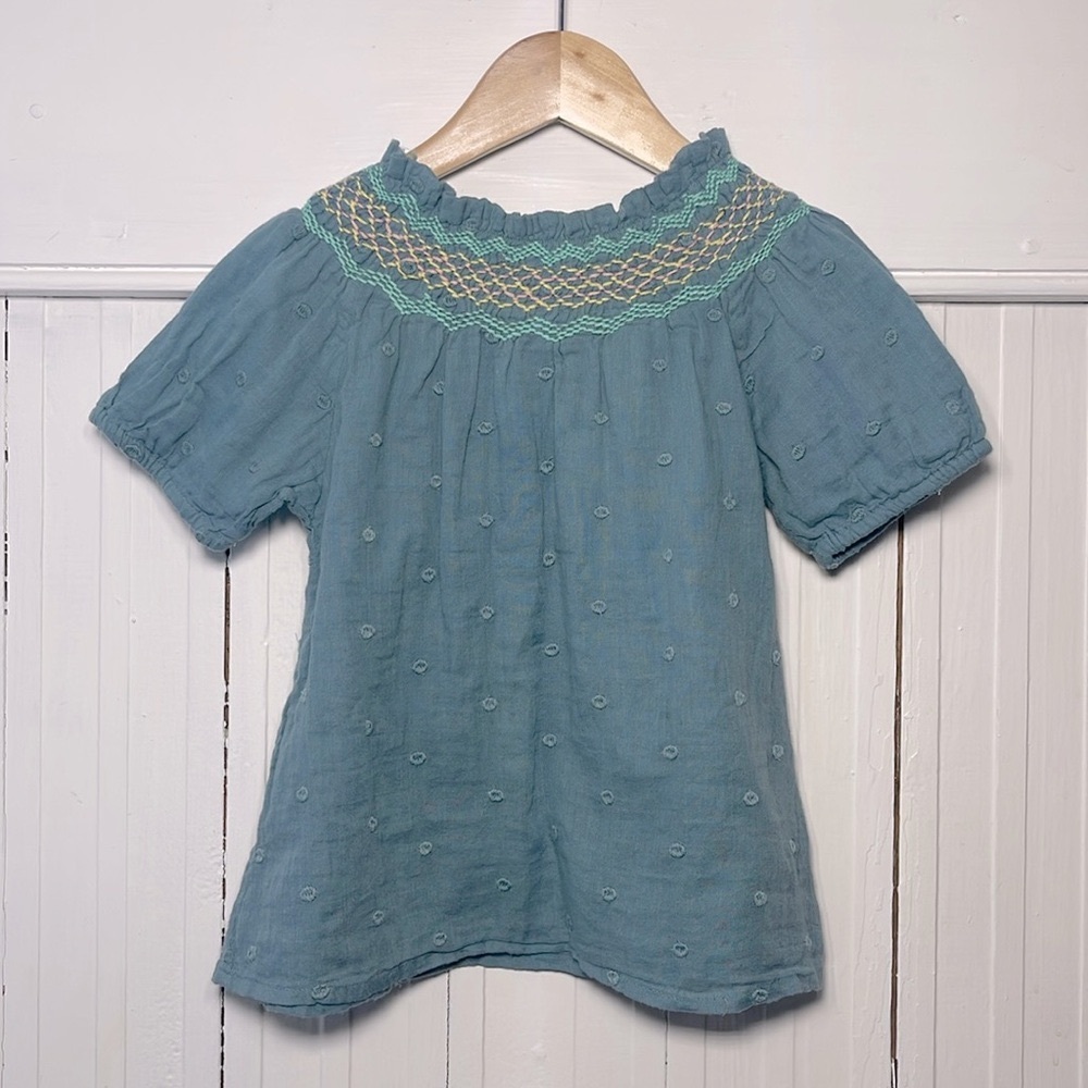 LOUISE MISHA 100% Organic Cotton Smocked Swiss Dot Blouse